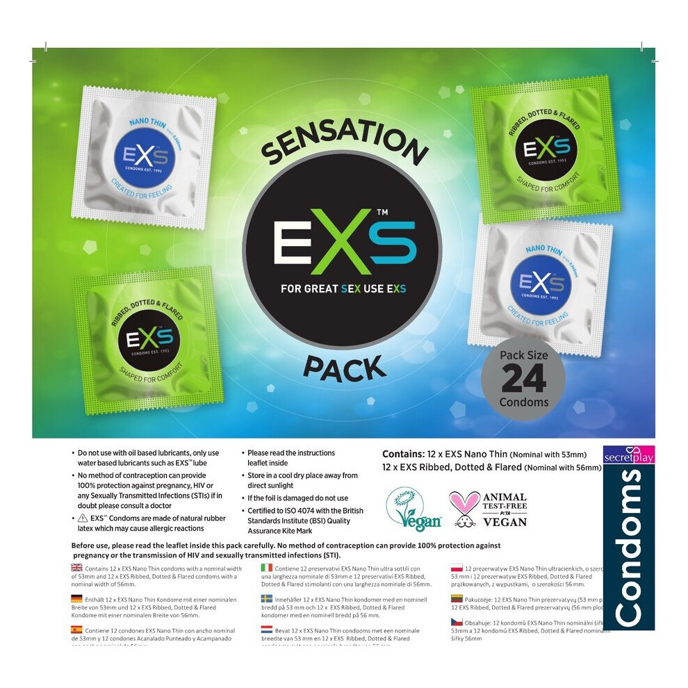 Exs Sensation Pack Condoms | Pack 24 | Ribbed Dotted Nano Thin Ultra Sensitive