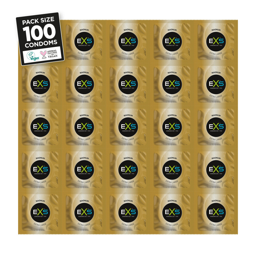 100 x Exs Magnum Extra Large Condoms | Vegan Condoms | 60mm Width 212mm Length