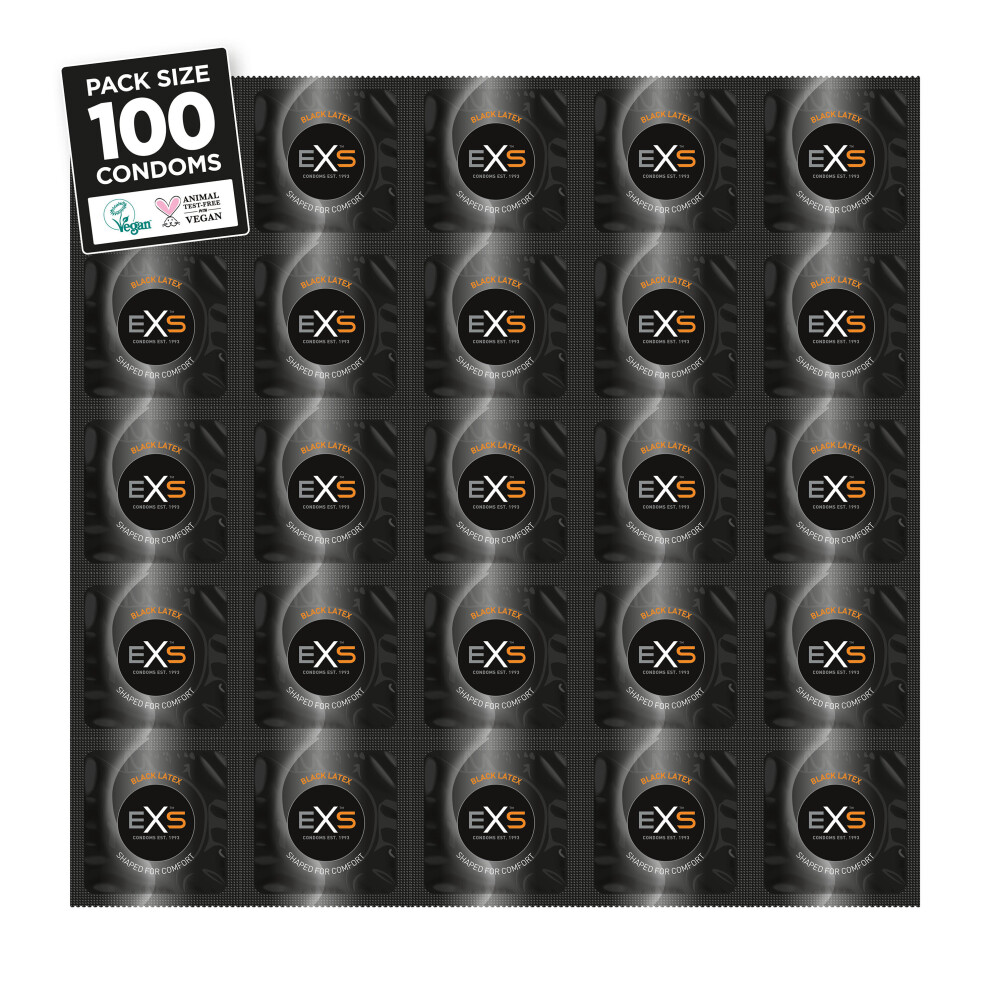 Exs 100 X Latex Condoms | Vegan Condoms | Coloured Bulk Wholesale Black