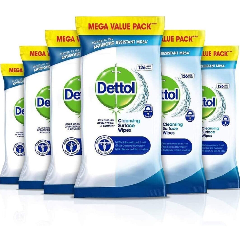 Dettol Wipes Antibacterial Bulk Surface Cleaning, Multipack of 6 x 126, Total 756 Wipes