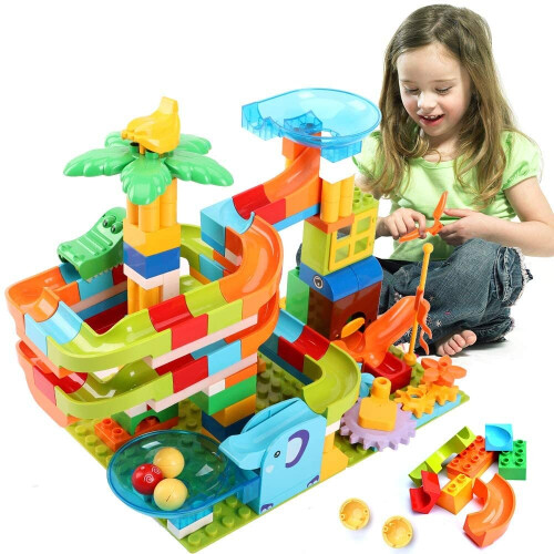 Lekebaby Marble Run, 150 Pcs Large Building Blocks Duplo Marble Run