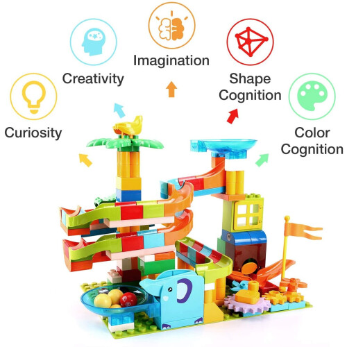 Lekebaby Marble Run, 150 Pcs Large Building Blocks Duplo Marble Run