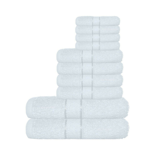 (White) 10 Piece Luxury Towel Bale Set 100% Pure Cotton Bath Towels Facecloth Hand Towel