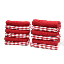 (Red, Pack of 12) Mono Check Terry Tea Towels Pack 100% Cotton Kitchen Towel