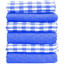 (Blue, Pack of 6) Mono Check Terry Tea Towels Pack 100% Cotton Kitchen Towel