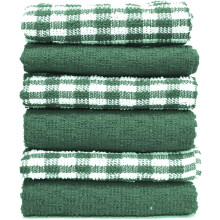 (Green, Pack of 6) Mono Check Terry Tea Towels Pack 100% Cotton Kitchen Towel