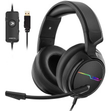Xiberia USB Pro Gaming Headset for PC- 7.1 Surround Sound Headphones with Noise Cancelling Microphone- Memory Foam Ear Pads RGB Lights for Laptops