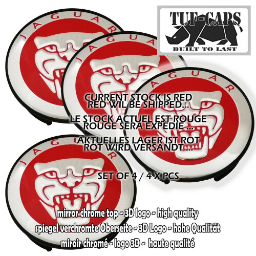 JAGUAR ALLOY WHEEL CENTRE CAP REPLACEMENT PART NON OE - 59MM RED 2