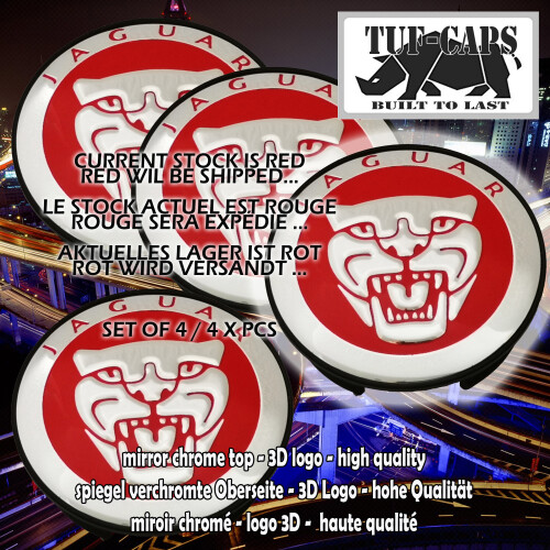 JAGUAR ALLOY WHEEL CENTRE CAP REPLACEMENT PART NON OE - 59MM RED 1