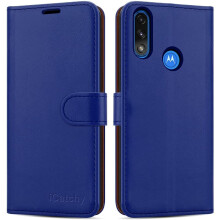 (Blue) For Motorola Moto E7i Power Leather Wallet Case