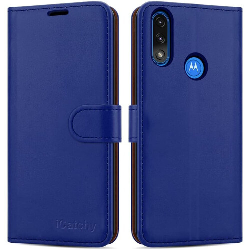 (Blue) For Motorola Moto E7i Power Leather Wallet Case
