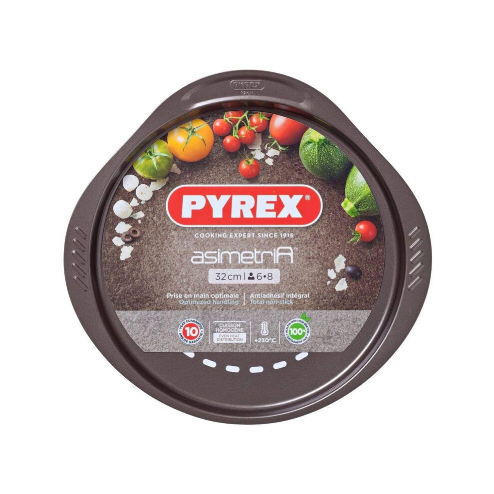 Pyrex AsimetriA Round Pizza Pan Non Stick with Grip Handle 32cm Brown