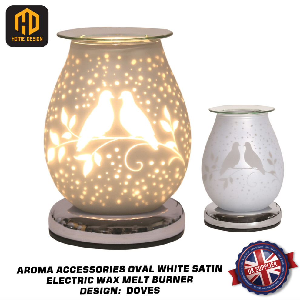 Aroma Accessories Oval White Satin Doves Electric Wax Melt Burner