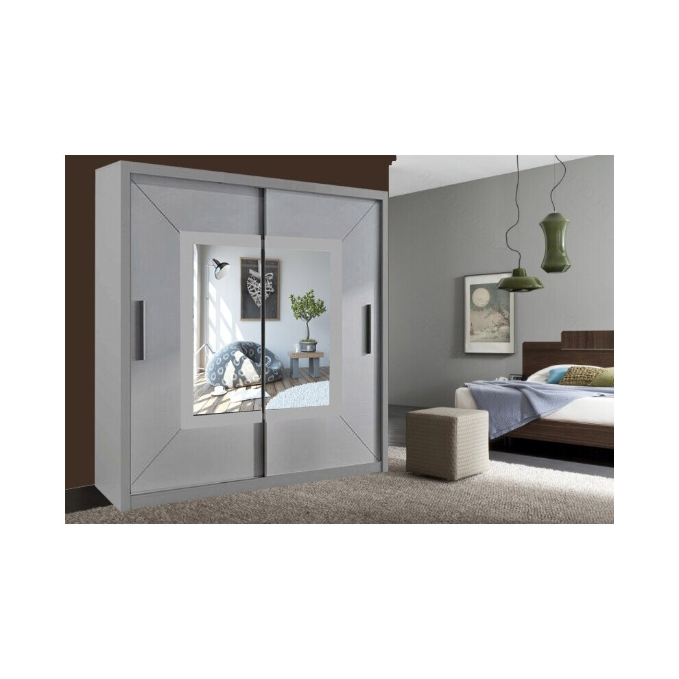 (Grey, 180cm) Venice Sliding Door Mirror Wardrobe with LED