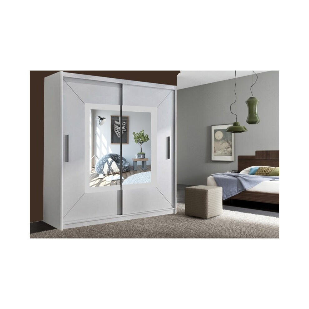 (White, 150cm) Venice Sliding Door Mirror Wardrobe with LED