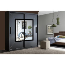 (Black, 203cm) Venice Sliding Door Mirror Wardrobe with LED