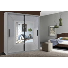 (Grey, 150cm) Venice Sliding Door Mirror Wardrobe with LED