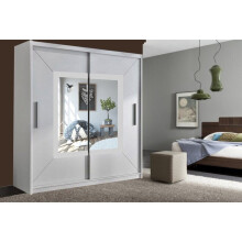 (White, 203cm) Venice Sliding Door Mirror Wardrobe with LED