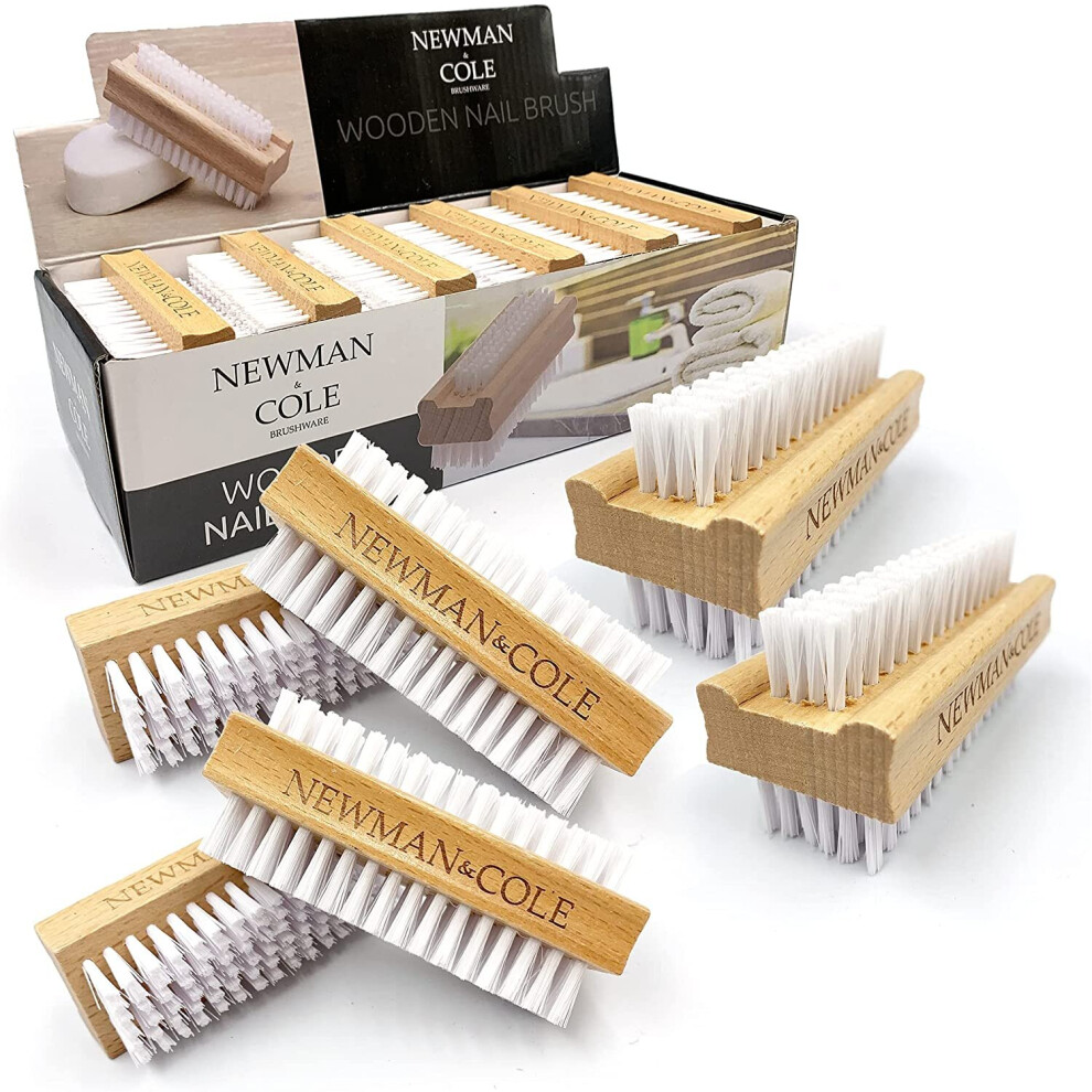 Tdbs The Dustpan And Brush Store 6X Wooden Nail Brush - Double-Sided Hard Bristle Scrubber For Clean, Hygienic Nails (3064)X6