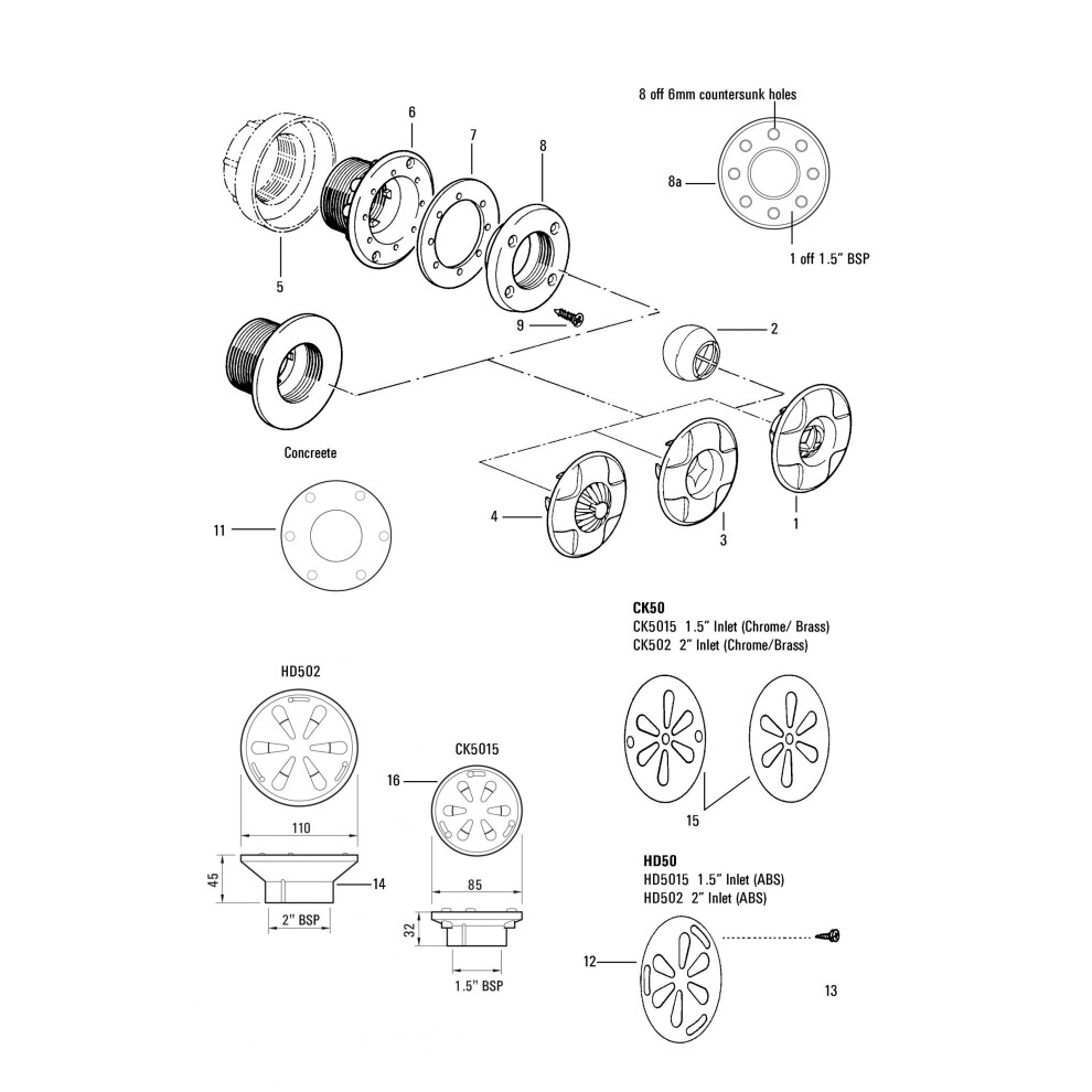 Certikin 8 Hole Faceplate - Liner - Panhead Holes (SPC4948P)