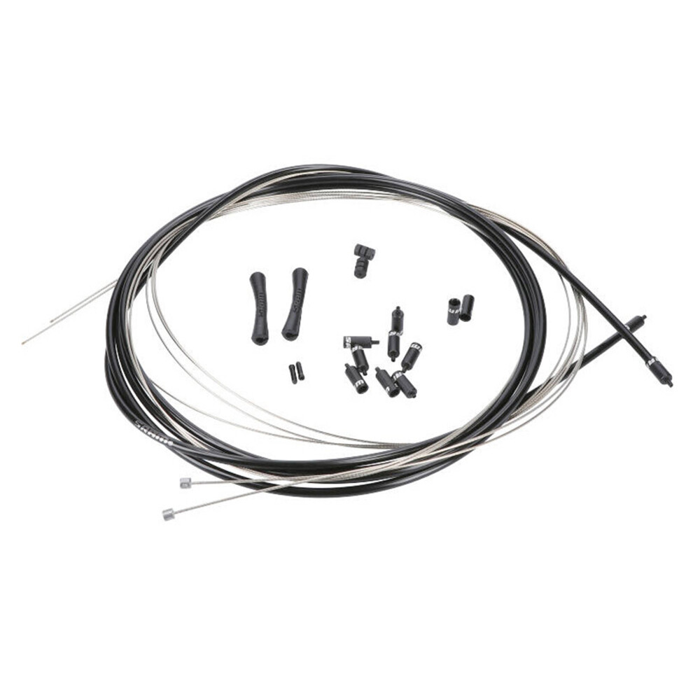 (One Size, Black) SRAM Slickwire Road And MTB Shift Cable Kit 4 MM 2X 2300 MM 1.1 MM Coated Cables / 4 MM Nylon Braided Housing / Ferrules / End Caps / Frame Protectors