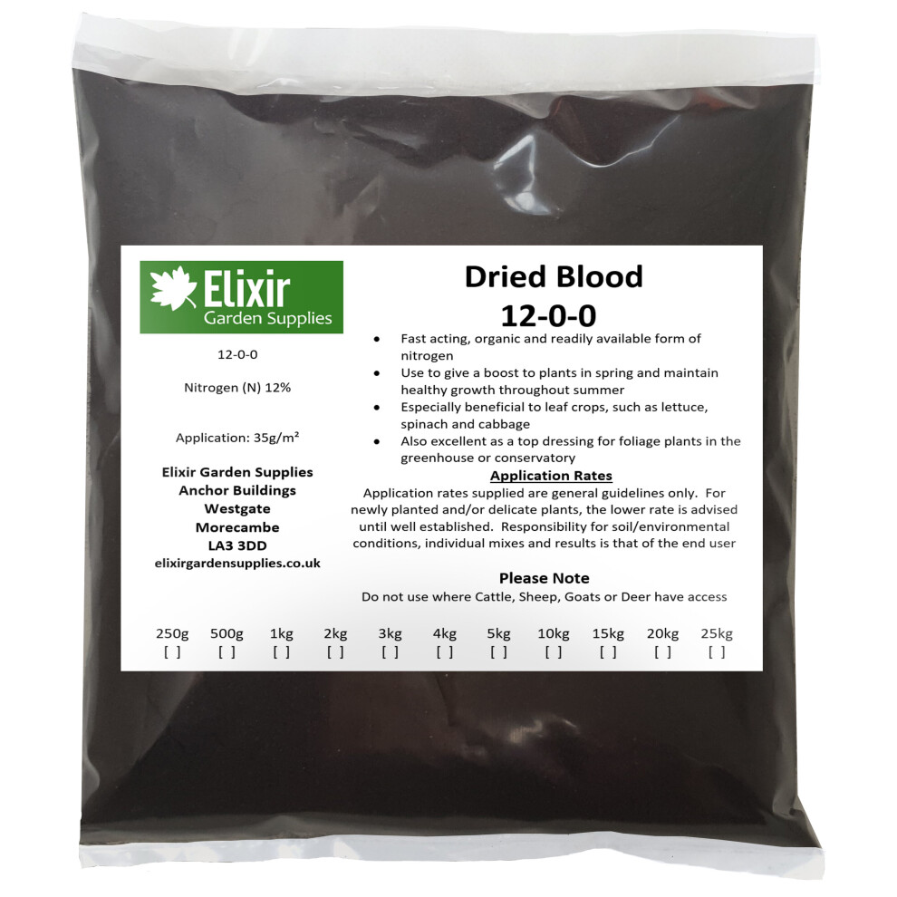 Elixir Garden Supplies (Bag, 15Kg) Elixir Gardens | Dried Blood Fertiliser 12-0-0 | Bag Or Tub | 500G - 25Kg