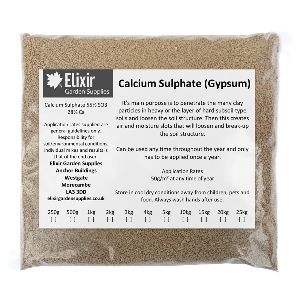 Elixir Garden Supplies (3Kg) Elixir Gardens | Gypsum | Calcium Sulphate - Agricultural Grade Natural Soil Improver