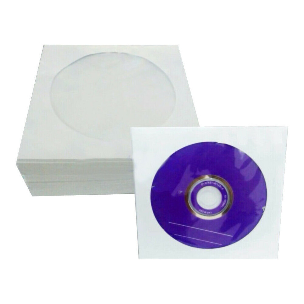 [100 Pack] White CD DVD Disc Paper Sleeves Storage Case Cover Bag Envelopes