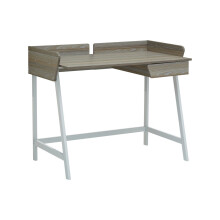 Premier Housewares White Computer Desk With Drawer, Home Office Furniture, Metal & Oak, W 103 x D 60 x H 84cm - Light