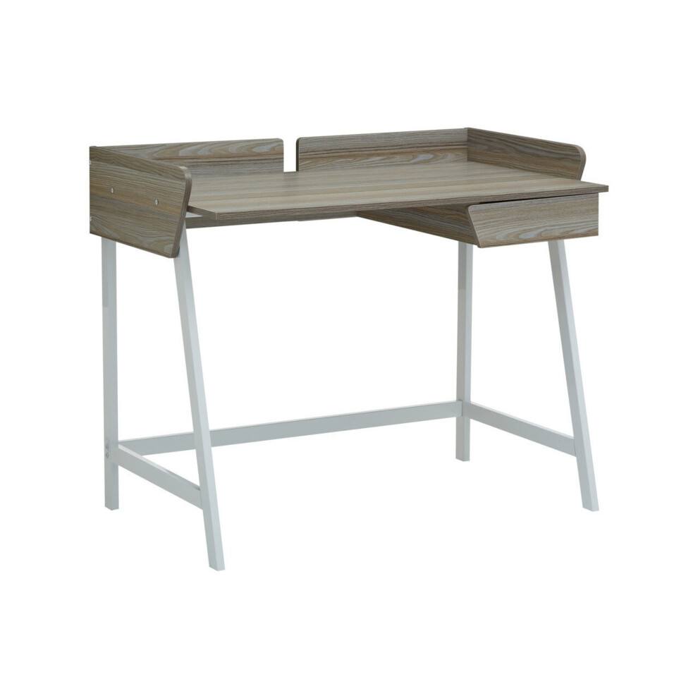 Premier Housewares White Computer Desk With Drawer, Home Office Furniture, Metal & Oak, W 103 x D 60 x H 84cm - Light