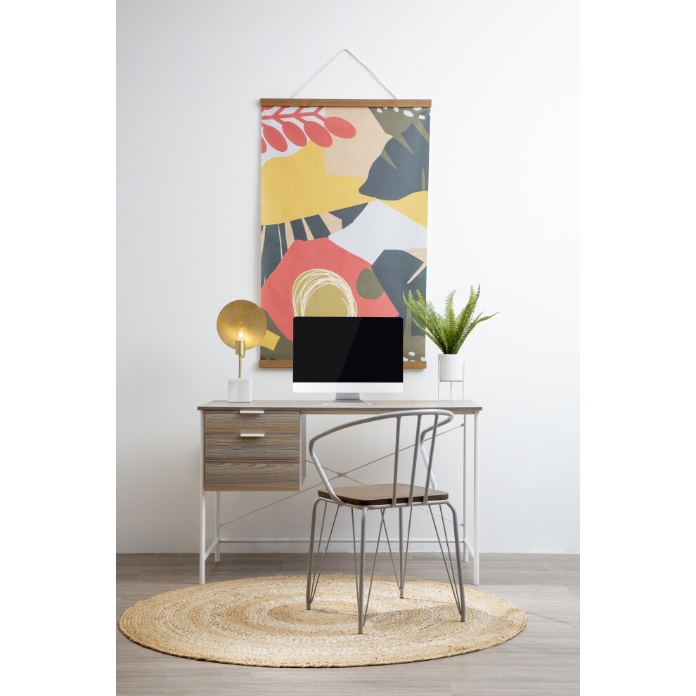 Premier Housewares Office Desk With 2 Drawers, Home Office Furniture, Metal & Oak, W 120 X D 60 X H 76Cm - Light White