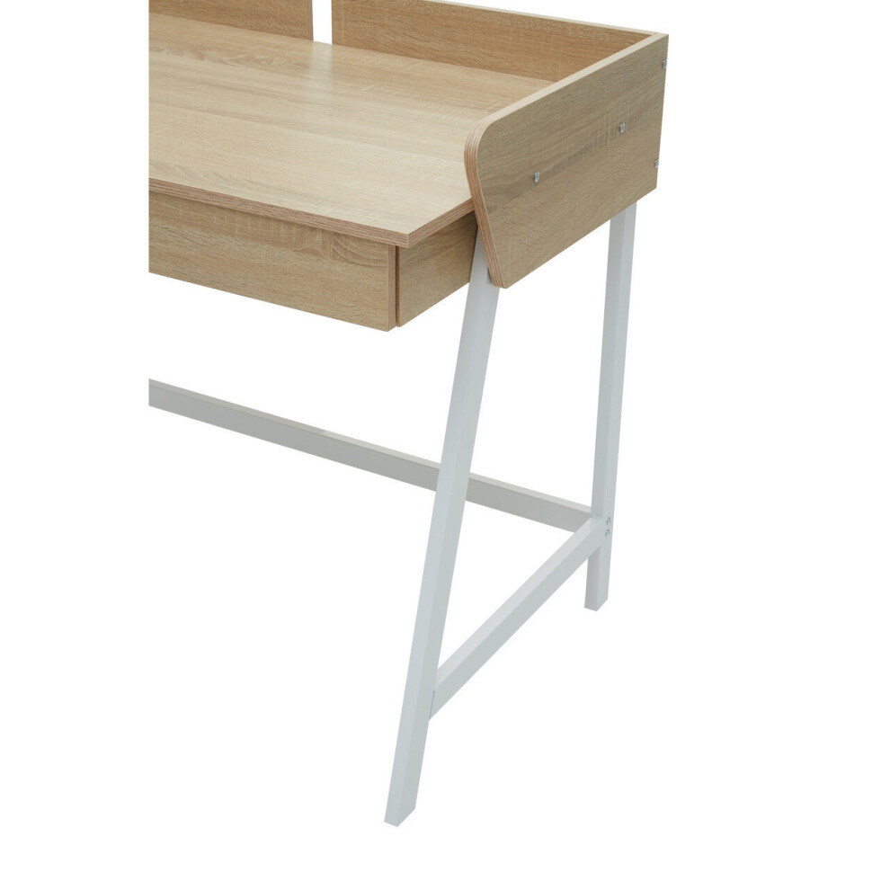 Premier Housewares White Computer Desk With Drawer, Home Office Furniture, Metal & Oak, W 103 x D 60 x H 84cm - Natural