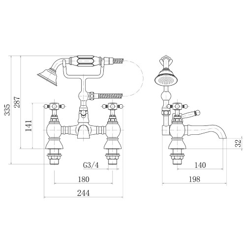 (Bath Shower Tap) Ashwick Traditional Crosshead Tap 2