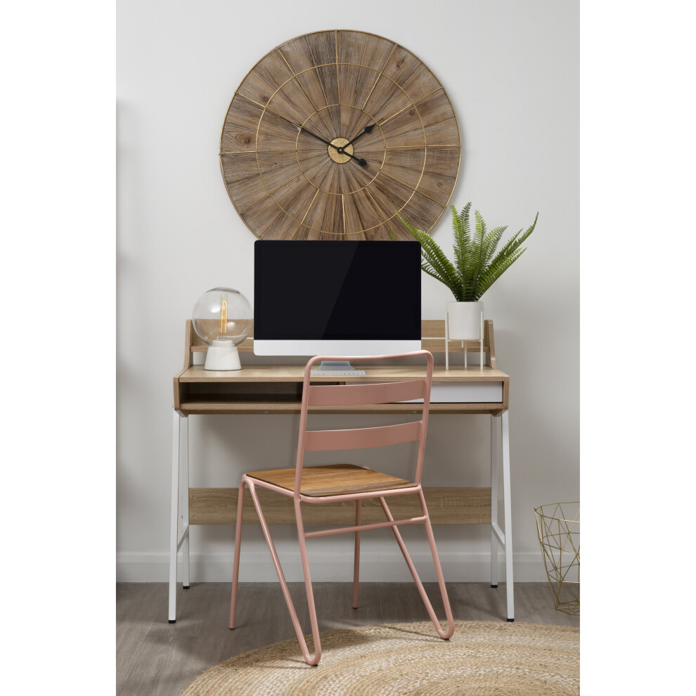 Premier Housewares Home Office Desk with a Drawer & a Storage Compartment, Workstation/ Study Table for Students, Oak Effect, 104x48x89cm, Natural -