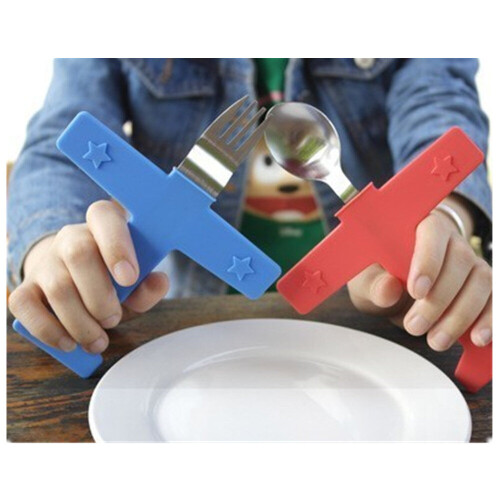 2 Pieces/set Creative Children Spoon Fork Steak Dinner Dessert Feeding Fork Spoon Airplane Spoon+ Fork Set 2