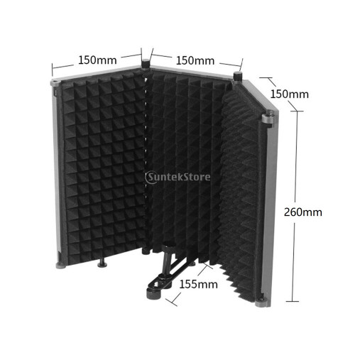 3 Panel Microphone Isolation Shield Acoustic Foams Panel Studio Recording Microphone Accessories Black 26x30cm 1