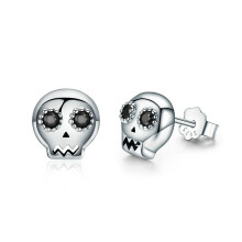 Silver plating Skull Skeleton Stud Earrings for Women Black Jewelry