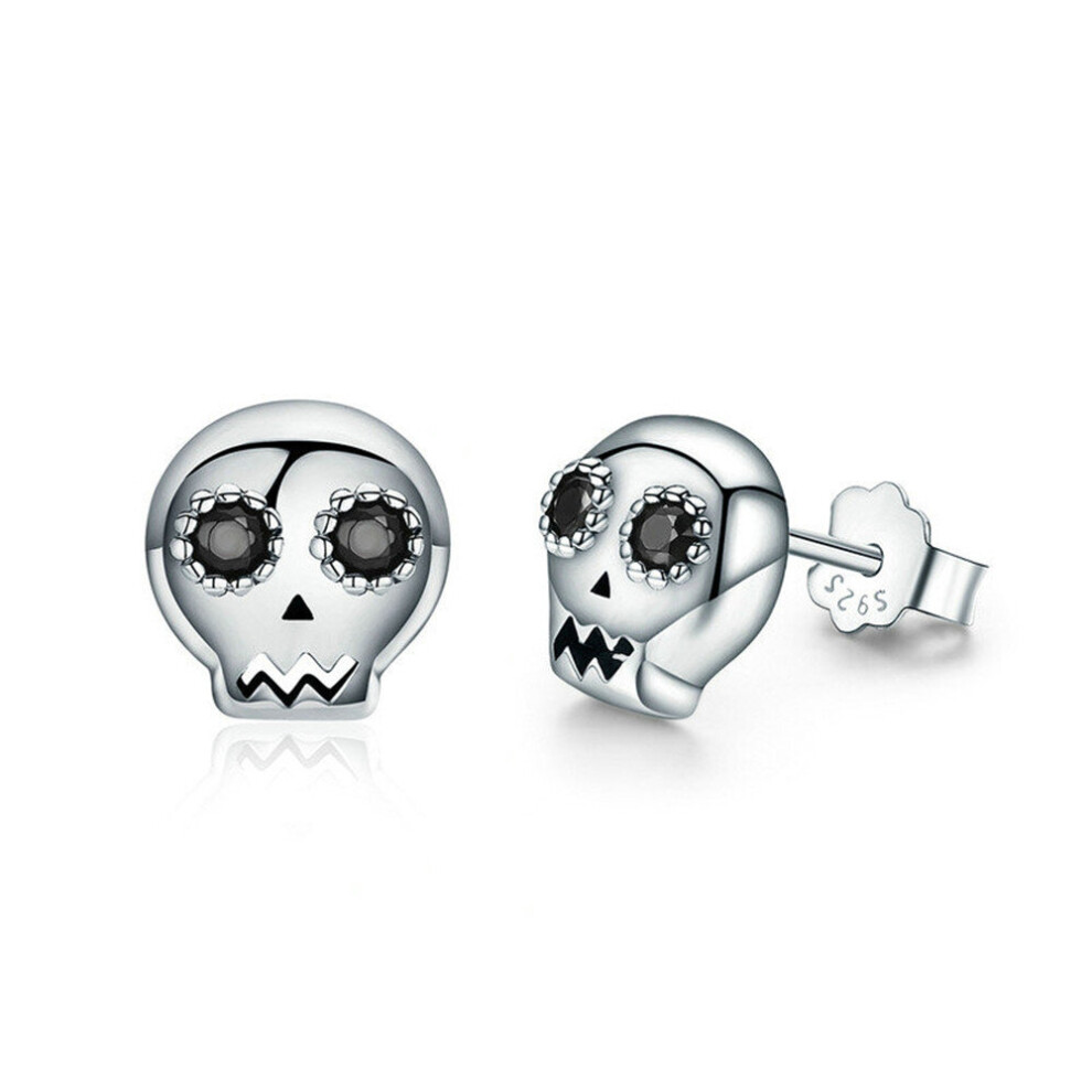 Chaochuang Silver Plating Skull Skeleton Stud Earrings For Women Black Jewelry Black,Silver