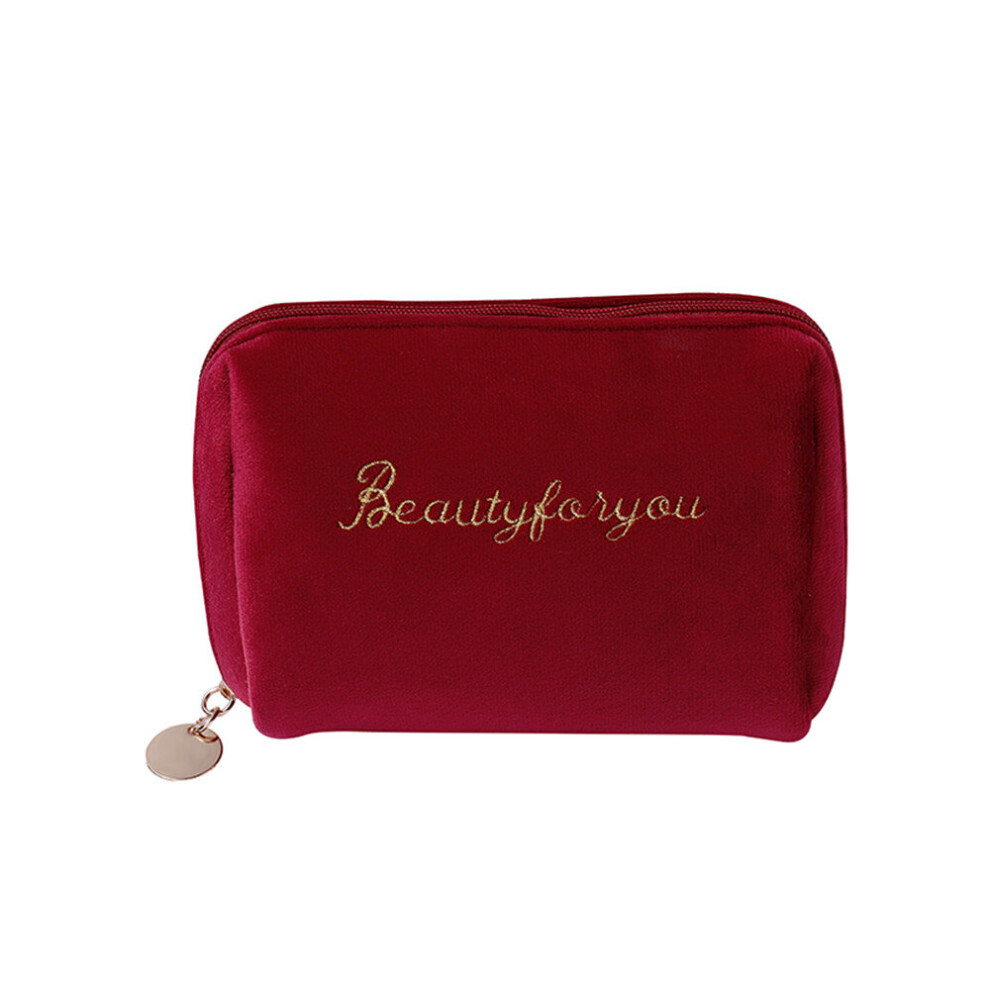 Chaochuang Women Zipper Velvet Make Up Bag Travel Large Cosmetic Bag For Makeup Solid Color Female Make Up Pouch Necessaries