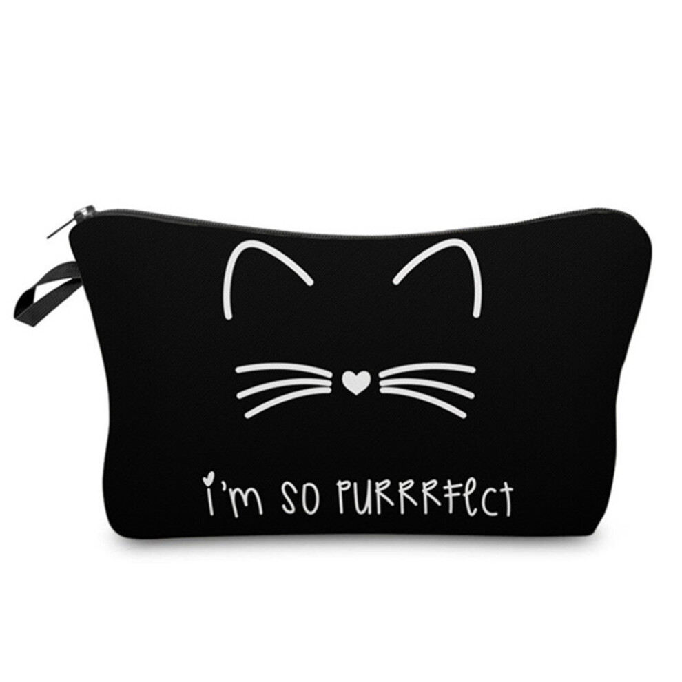 Chaochuang 2 Pcs Fashion Cosmetic Organizer Bag Pure Black Cute Cat Prints Cosmetic Bag Fashion Women Brand Makeup Bag