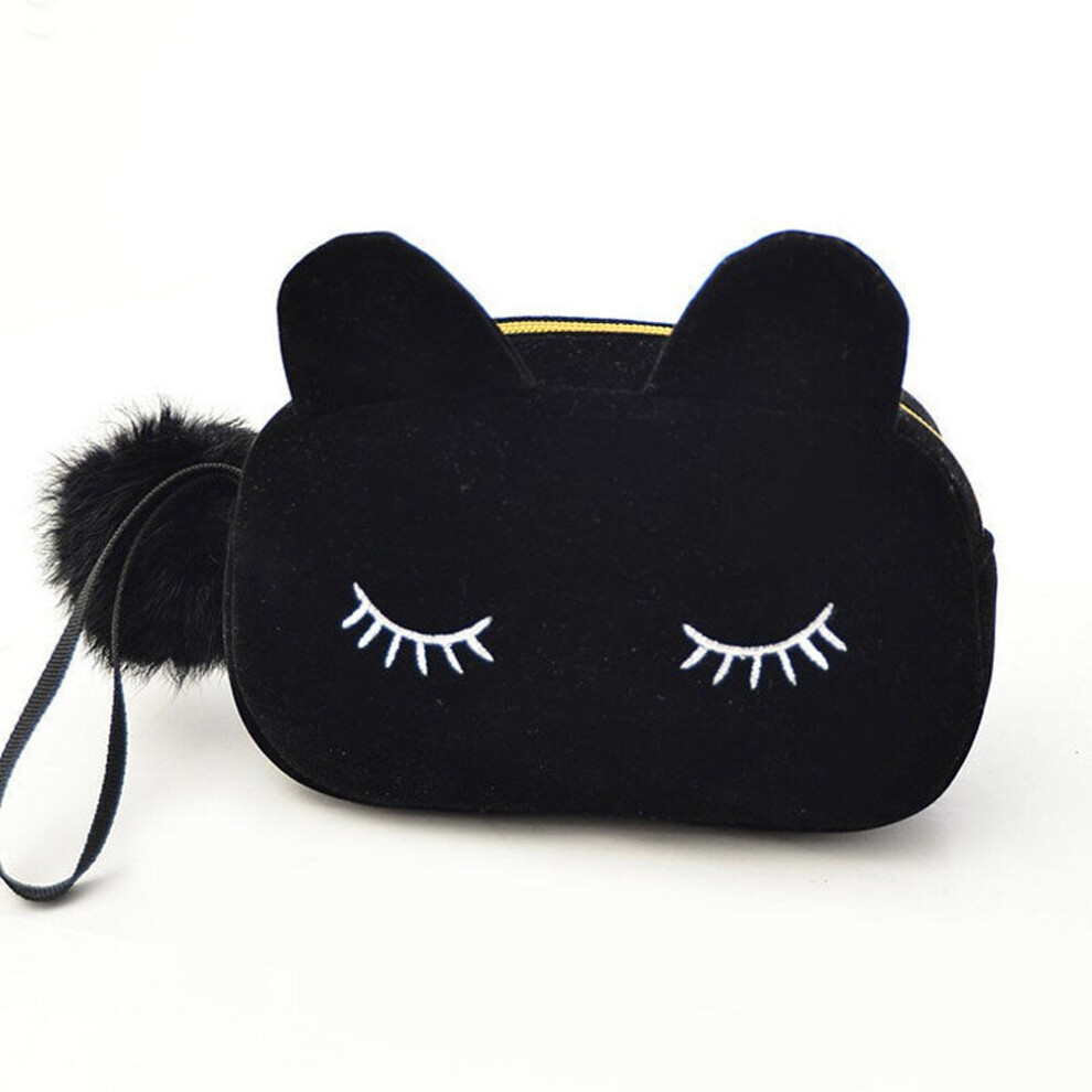 Chaochuang 3 Pcs Portable Cartoon Cat Coin Toiletry Bag Storage Case Travel Makeup Flannel Pouch Organizer Cosmetic Bag Cases For Women Girls