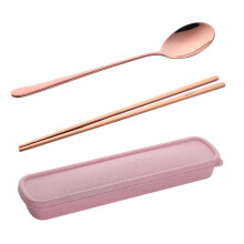 1Set 18/8 Korean Stainless Steel Food Chopsticks Spoon Set Long Handle Flat Non-Slip Chopsticks Dessert Spoon Dinnerware Set With Box