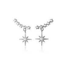 Silver plating Sweet Sparkling  Star Hanging Stud Earrings for Women Girl Wedding