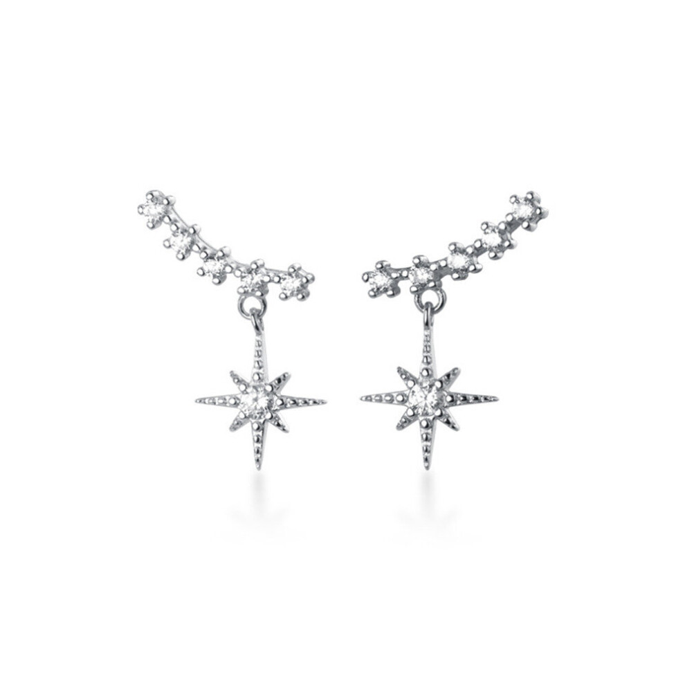 Chaochuang Plating Sweet Sparkling Star Hanging Stud Earrings For Women Girl Wedding Silver