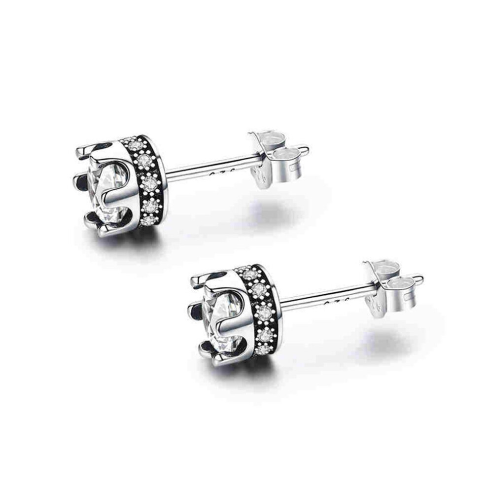 Silver plating Princess Crown Stud Earrings for Women Fashion Jewelry
