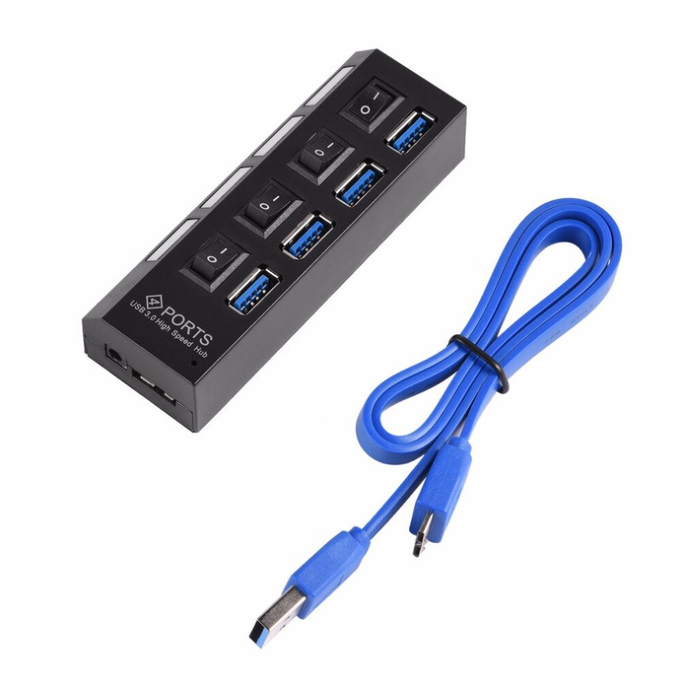 4 Ports Usb 3.0 Hub Super Speed 5Gbps With On/Off Switch For Windows For Mac Os For Linux Pc Laptop Black 777178717954
