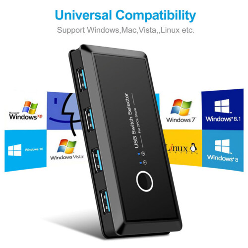 Upgraded USB 3.0 2.0 Switch Selector 2 Port PCs Sharing 4 Devices USB 2.0 for Keyboard Mouse Scanner Printer Kvm Switch Hub 2