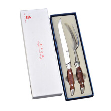 1Set BBQ Fork Knife Set Stainless Steel Wood Handle Japanese Style For Meat Fruit Beaf Chicken Barbecue Fork Knife Chef Knife