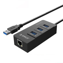 HR01-U3 3 Ports Super Speed USB3.0 HUB Splitter with External RJ45 Gigabit Ethernet Network Card 5Gbps Black For Laptop