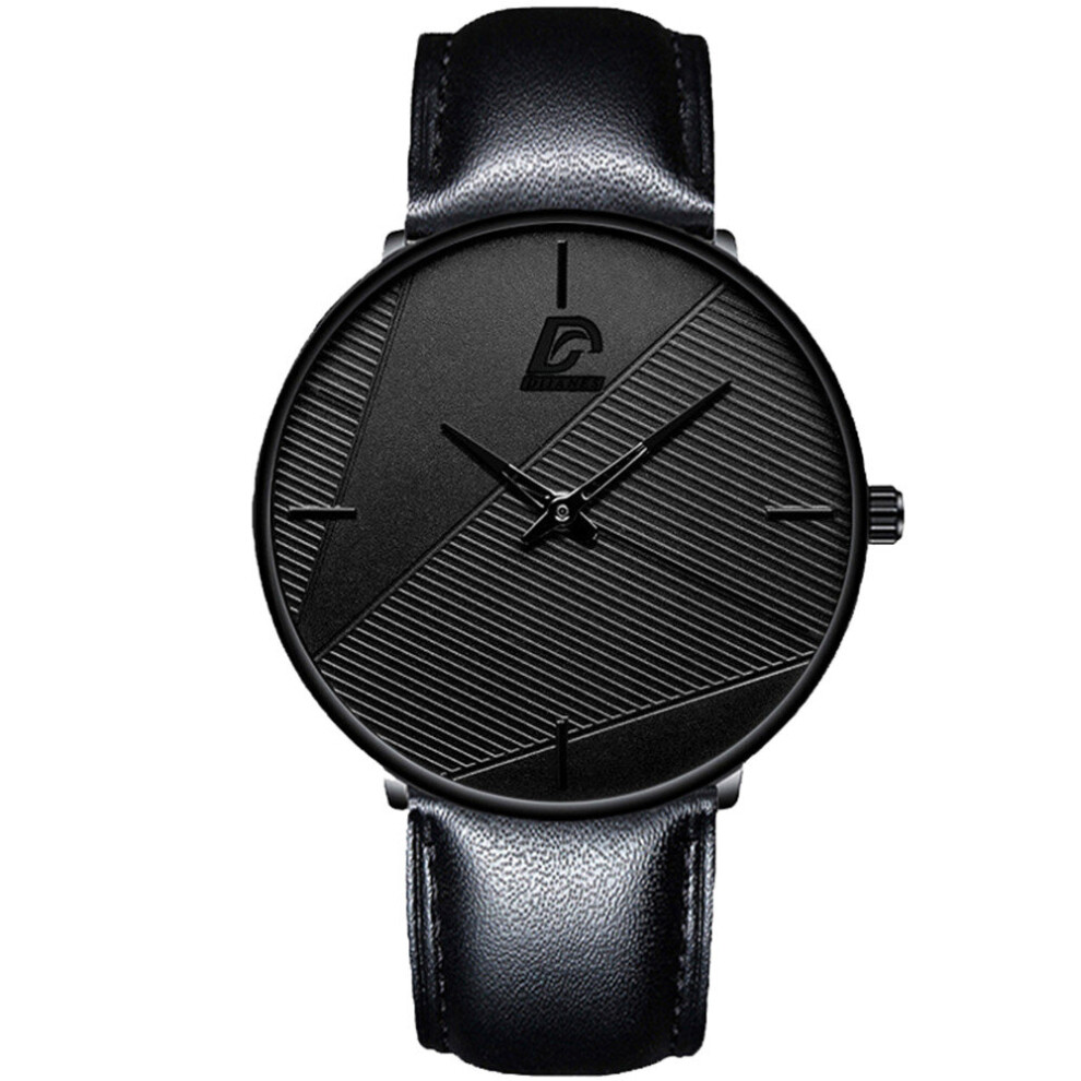 Photos - Wrist Watch Men's Fashion Ultra Thin Black Leather Quartz Men Business Casual Watch